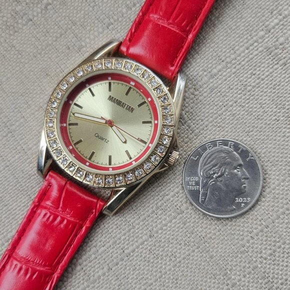 Croton Manhattan Women Wristwatch Red Leather Strap Analog Watch Holidays - Picture 12 of 13